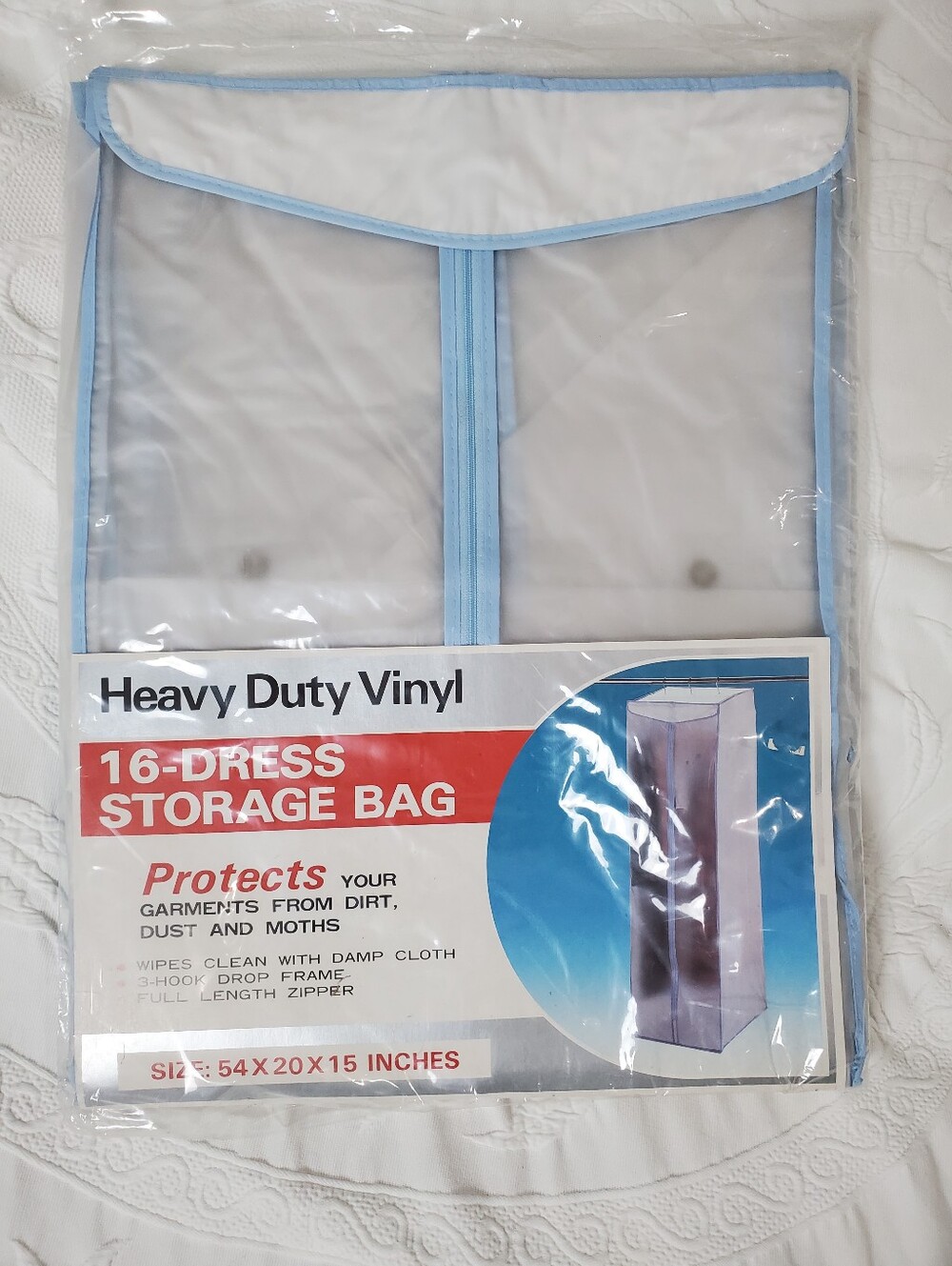Garment  Storage Bag -Heavy Duty Vinyl 16-Dress Clear & Light Blue